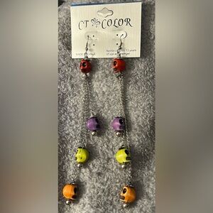 Colorful Skull Dangle Silver Tone Earrings